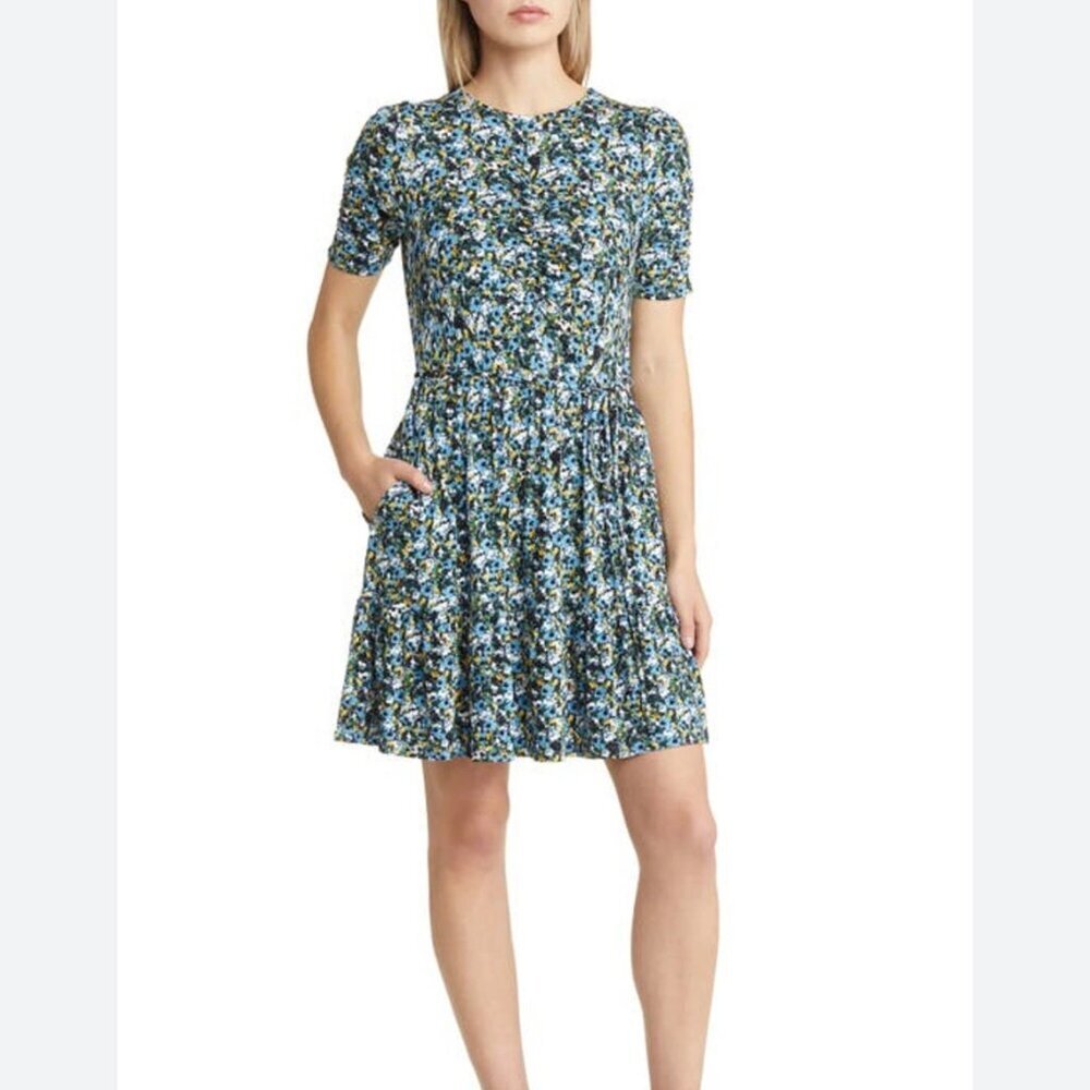 Boden Floral Short Sleeve Fit & Flare Dress 8 Ditsy Cottage Stretch